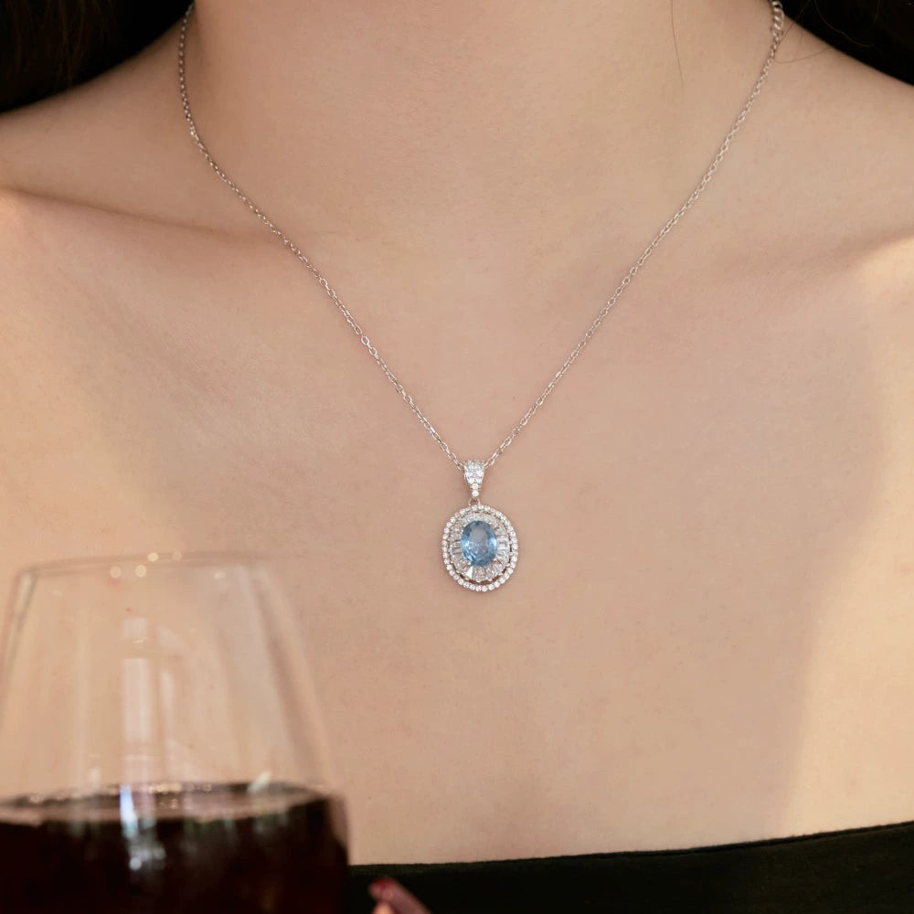 925 Silver Aquamarine Zircon Diamond Set