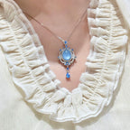 925银海洋之心满钻椭圆天然海蓝宝吊坠