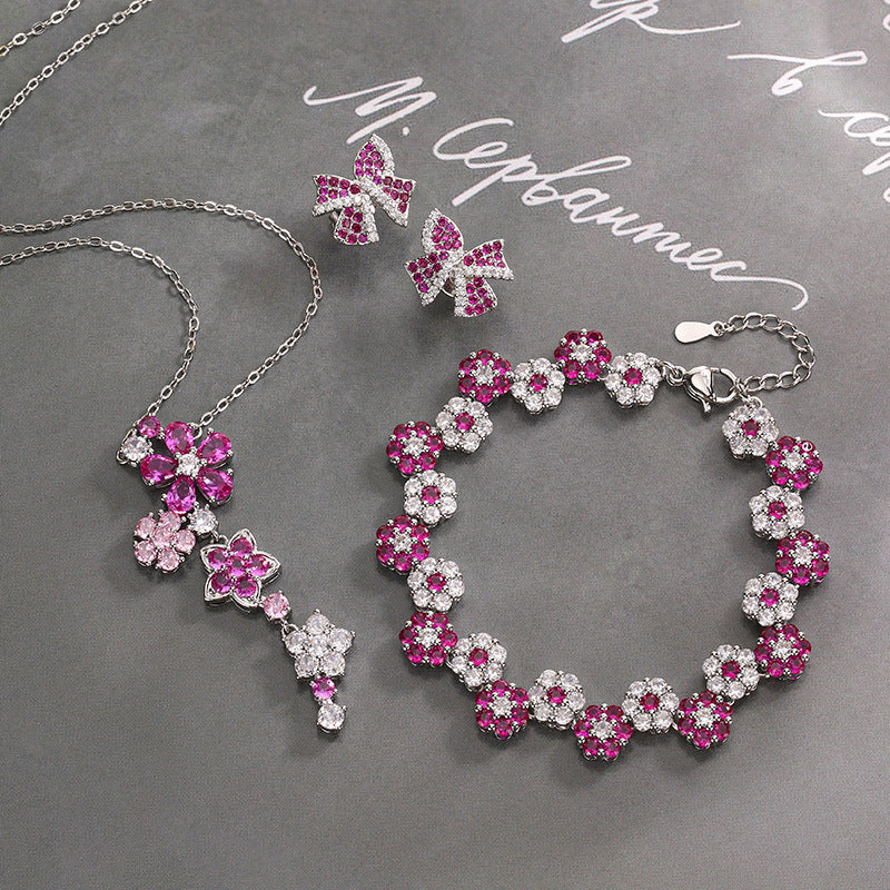 Red Corundum Zircon Flower Copper Alloy Set