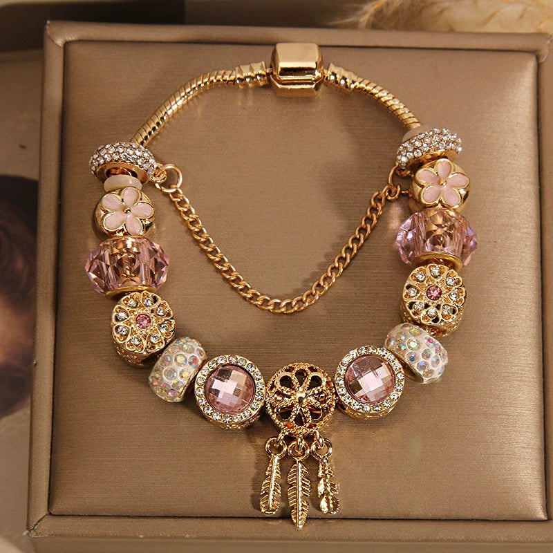 Vintage Glass Dreamcatcher Pendant Alloy Bracelet