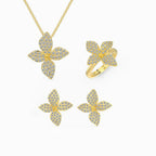 925 Silver Flower Butterfly Full Diamond Three-Piece Set