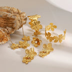 Stainless steel flower necklace, zircon earrings, pearl ring