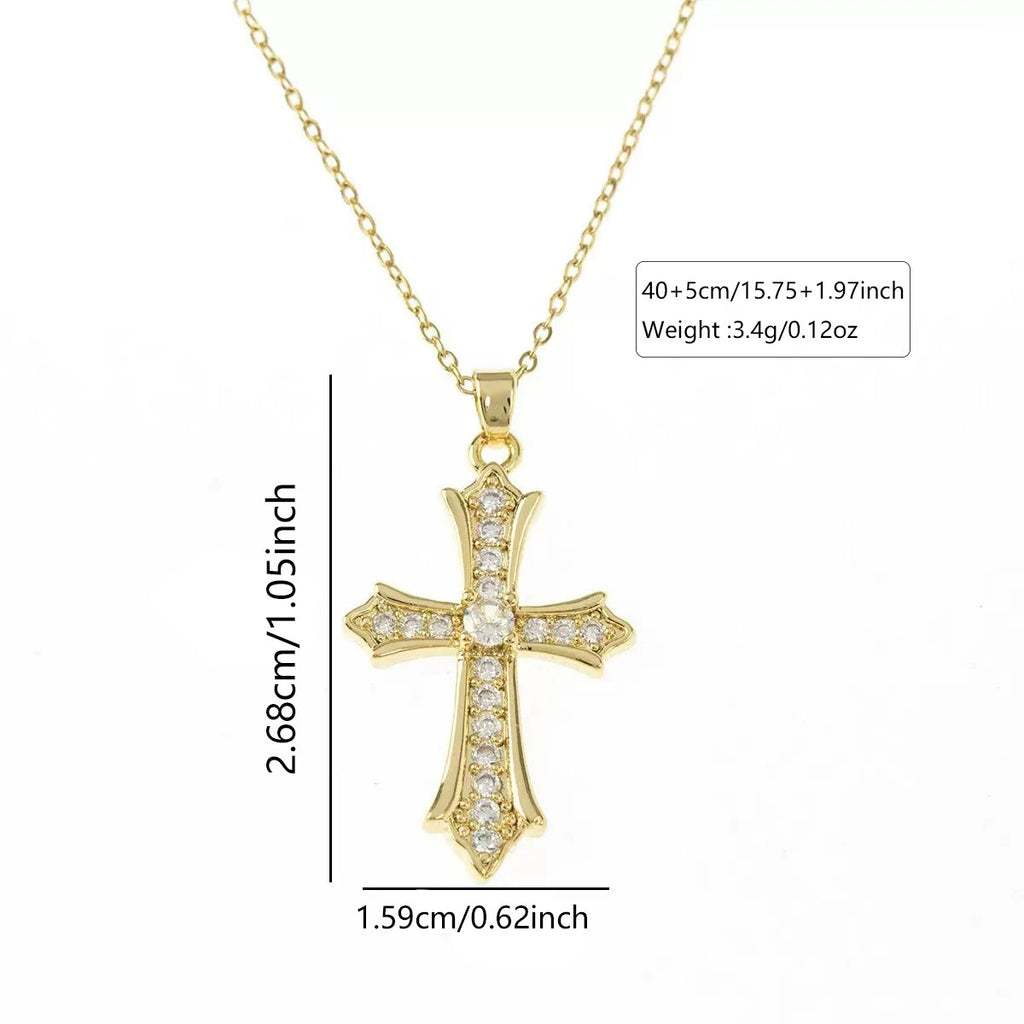 Micro-painted zircon stainless steel cross necklace pendant