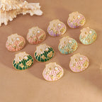 Oil-dripping seashell stainless steel starfish and conch earrings