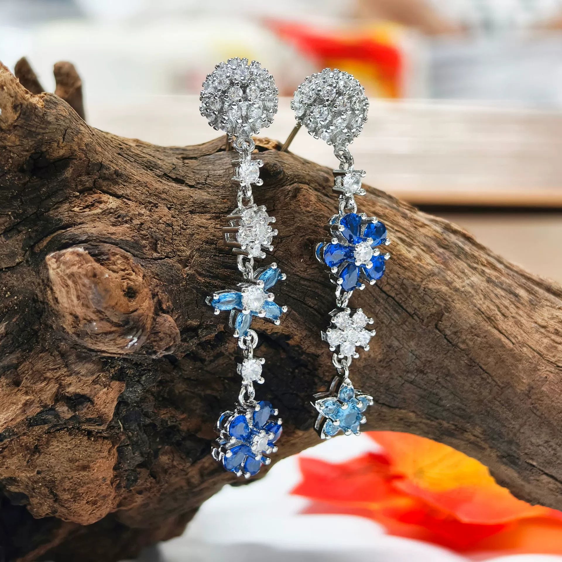 仲夏夜之梦海蓝宝花朵铜合金套装