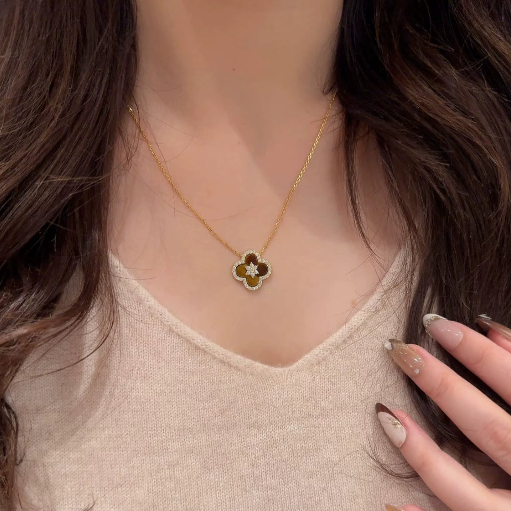 虎眼四叶花铜合金手链项链套装