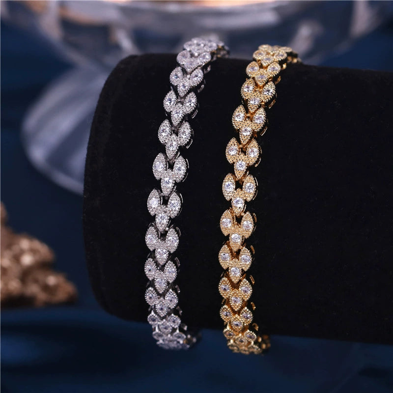 Leaf-shaped copper zircon French copper alloy bracelet