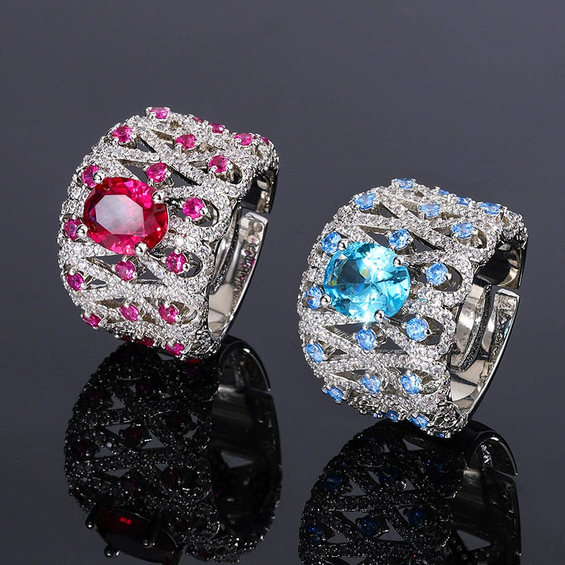 Colored Gemstone Micro-set Zircon Copper Alloy Ring
