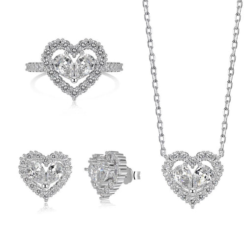 925 Silver Heart Hollow Pink Zircon Inlaid Diamond Set