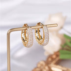 Zirconia-set French brass earrings