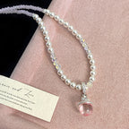 Pearl glass bead pendant, colored dopamine beaded zircon copper alloy necklace