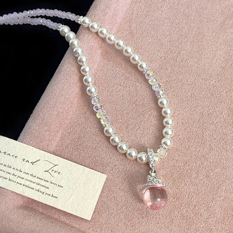 Pearl glass bead pendant, colored dopamine beaded zircon copper alloy necklace