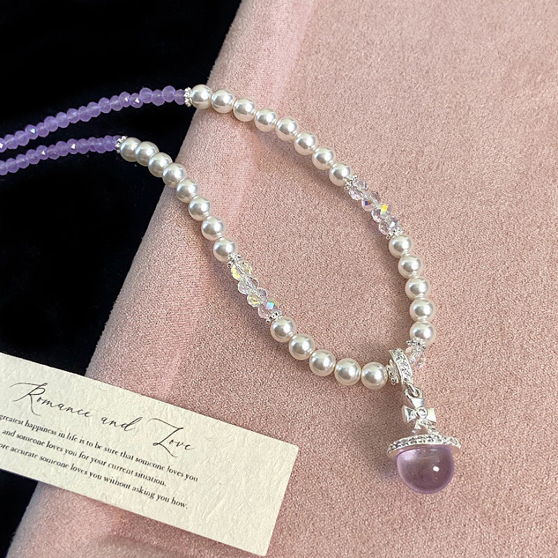 Pearl glass bead pendant, colored dopamine beaded zircon copper alloy necklace