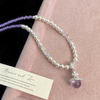 Pearl glass bead pendant, colored dopamine beaded zircon copper alloy necklace