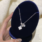 925 Sterling Silver Laser-Engraved Four-Leaf Clover Zirconia Necklace