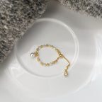 925 Sterling Silver Beaded Chain Imitation Pearl Ring