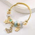 Vintage Gold Stainless Steel Beaded Butterfly Bracelet