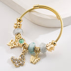 Vintage Gold Stainless Steel Beaded Butterfly Bracelet