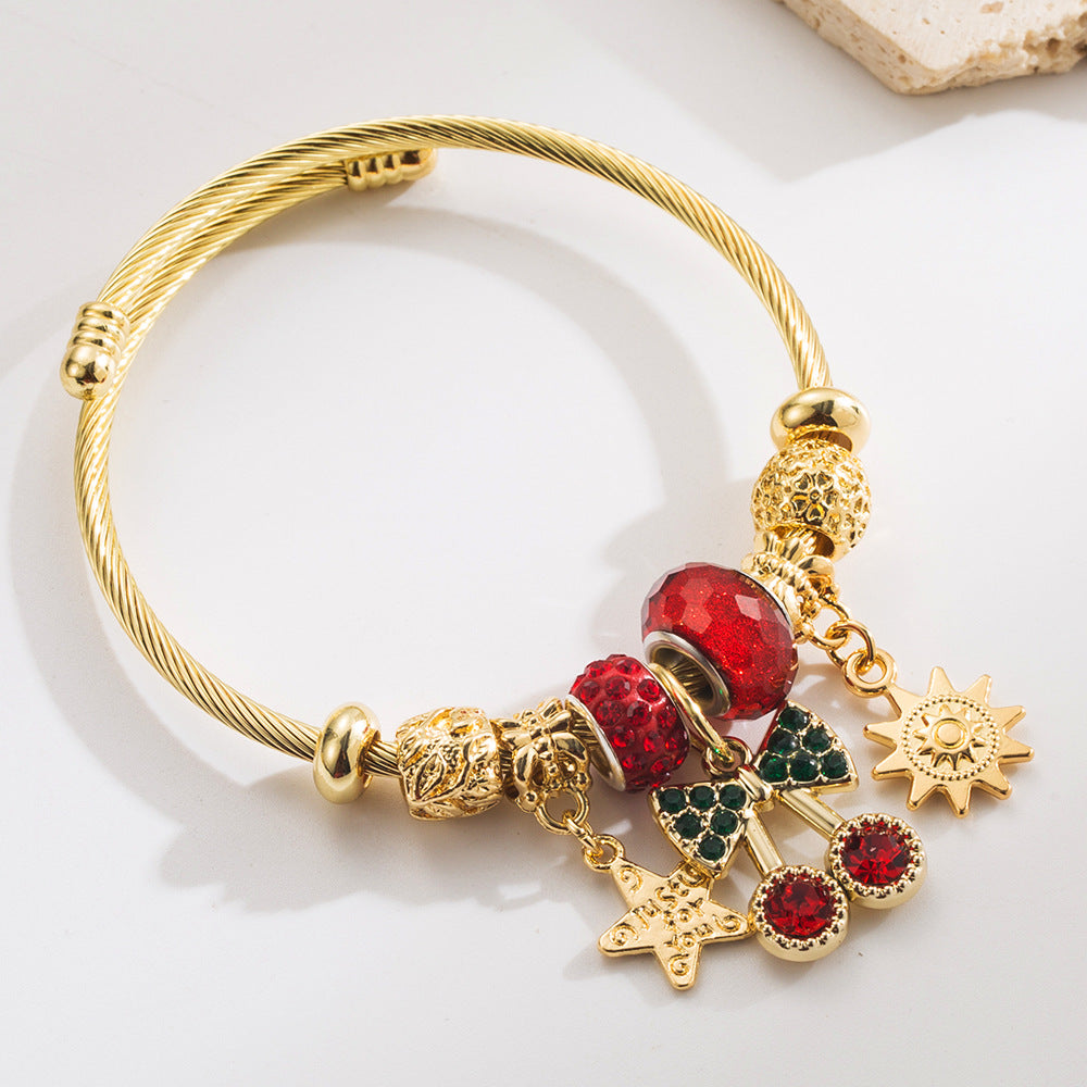 Vintage Gold Crystal Beaded Stainless Steel Bracelet