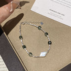 925 Sterling Silver Natural Irregular Pearl Green Phantom Crystal Bracelet