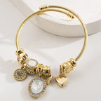 Vintage Heart Pendant Diamond Inlaid Stainless Steel Bracelet