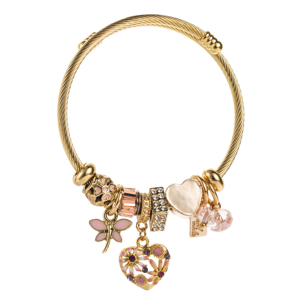 Vintage Heart with Diamonds Stainless Steel Bracelet