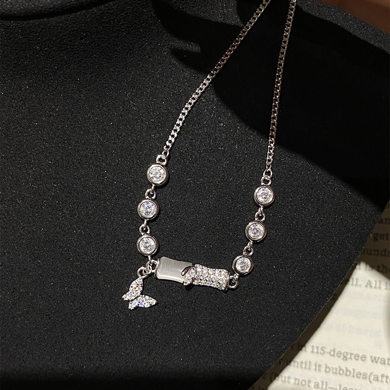 925 Sterling Silver Imitation Cat's Eye Carnation Butterfly Bracelet