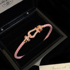 Fully diamond zircon leather braided rope magnetic horseshoe buckle copper alloy bracelet