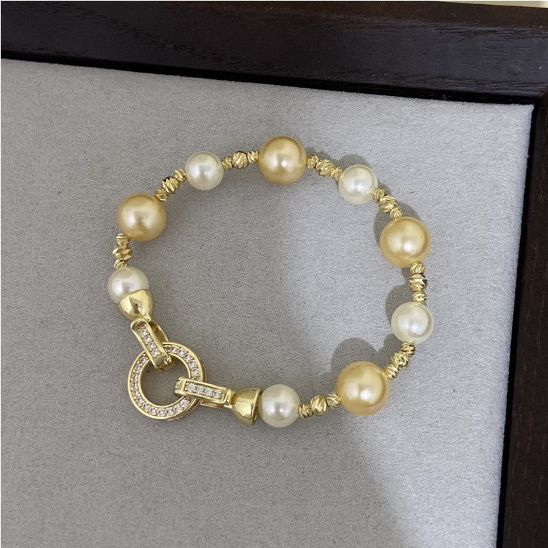 Mixed-color glass pearl zircon copper alloy set