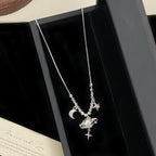 Brushed Planet Pendant Beaded Copper Alloy Necklace