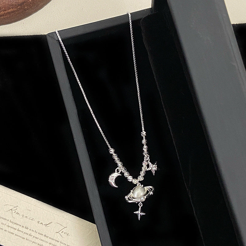 Brushed Planet Pendant Beaded Copper Alloy Necklace