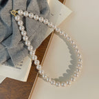 925 Sterling Silver Horseshoe Buckle Circle Imitation Pearl Necklace