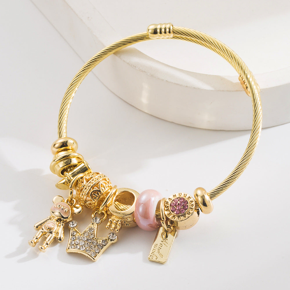 Vintage Little Bear Crown Stainless Steel Bracelet