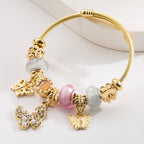 Vintage Gold Stainless Steel Beaded Butterfly Bracelet