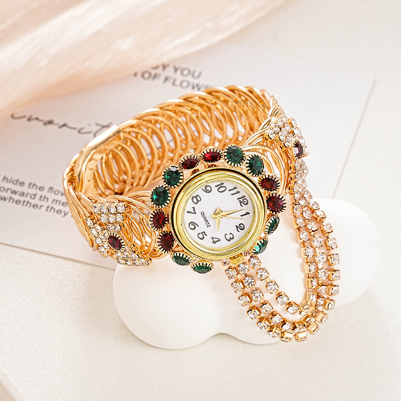 Vintage full diamond tassel quartz bracelet watch